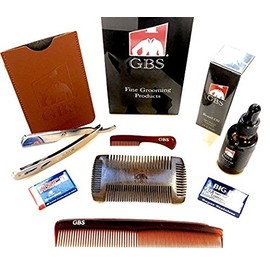 GBS Premium Quality Static Free Sandalwood Dual Comb for Shaping And Styling, Unscented Beard Oil, 7" Dressing Comb + Premium Leather Case Pack of 1