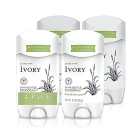 Ivory Ivory Deodorant, Hint of Aloe, Made without Aluminum and Baking Soda, 2.4 oz, Pack of 4