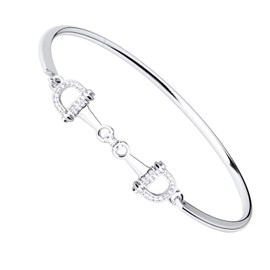 FEELMEM Horse Snaffle Bit Crystal Easy Hook Clasp Charm Bracelet Equestrian Jewelry Good Luck Gift (Silver)