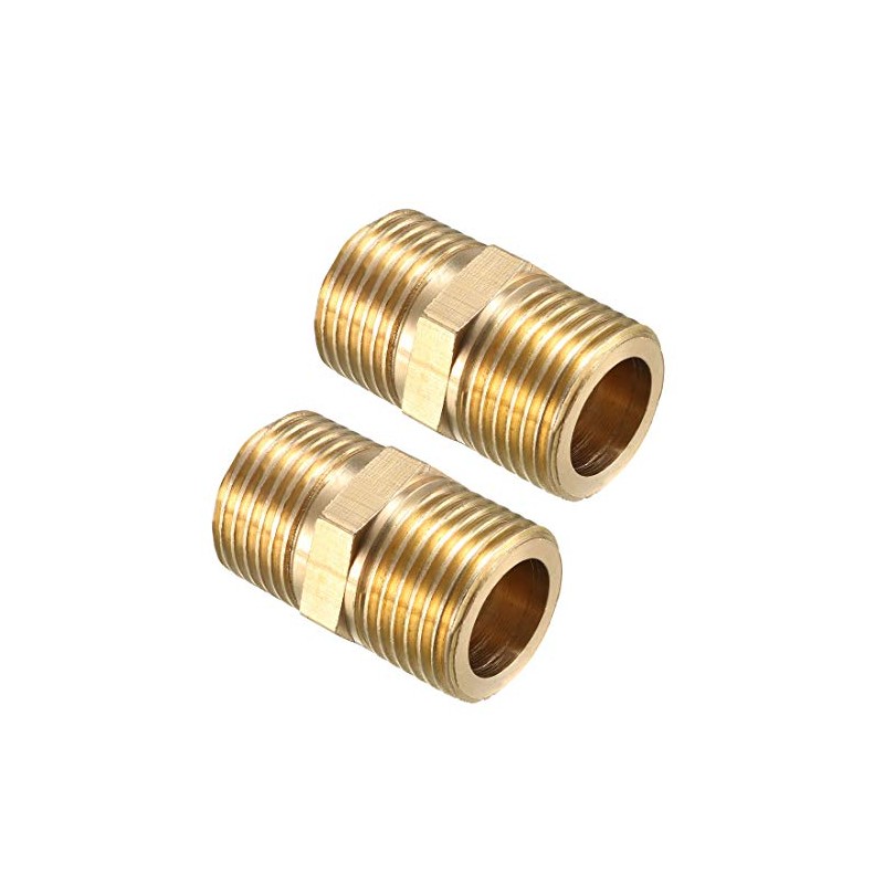 sourcing map Brass Pipe Fitting, Hex Nipple 1/2 BSP Male