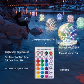 Solar Floating Pool Lights, 2 Pcs 14.5" Pool Balls IP67 Waterproof Inflatable Solar Powered Lights, Timer 16 Colour with Remote Control for Pool Snowy Beach Yard Wedding Party Night Decor