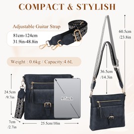 Kasgo Crossbody Bag for Women, Vegan Leather Shoulder Bag Small Ladies Handbag Purse with Guitar Strap for Travel Work Daily, Blue