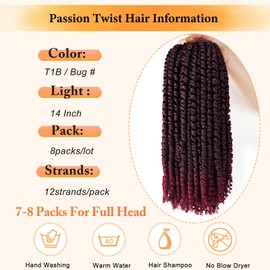 8 Packs Pre-twisted Passion Twist Hair 14 Inch Passion Twist Crochet Hair Ombre Burgundy Pre Looped Bohemian Passion Twist Crochet Braids Hair for Black Women