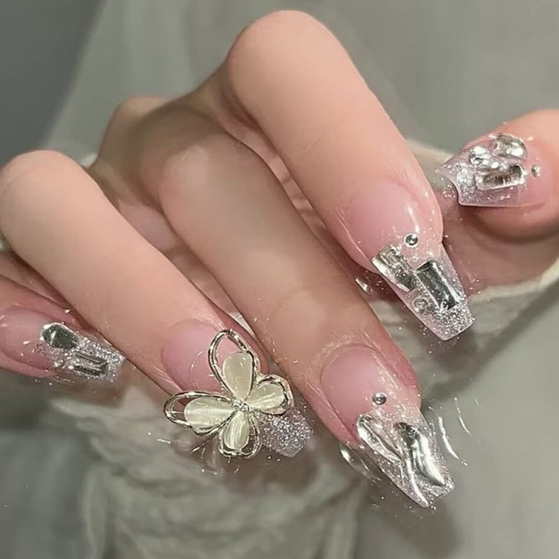 HAPVITAL Nail Tips, Pack of 24, 3D, Handmade, Japanese Style,