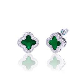 CHERUBIC Women's 925 Sterling Silver AAA Cubic Zirconia Stud Earrings Flower Shape Four-leaf Clover Designs Diamond Cut Crystal Jewelry Gift For Women Girls
