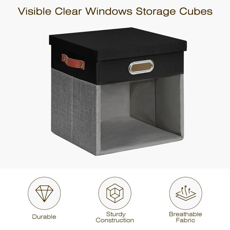 Roobyl Fabric Storage Cubes with Clear Windows and Lids, 13''