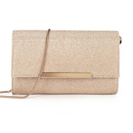 AFKOMST Clutch Purses for Women, Small Crossbody Bags and Summer Straw Beach Handbags with Crossbody Chain Strap, Gold PU, Elegant