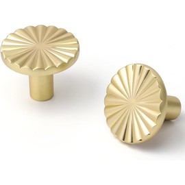 TOEECY Pack of 6 Round Cabinet Knobs, Golden Vintage Drawer Knobs, Door Kitchen Fittings, Zinc Alloy Single Hole Handle with Screws for Cupboard, Wardrobe, Furniture