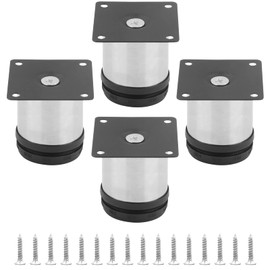 Qjaiune Adjustable Furniture Legs 3 Inch / 80mm Sofa Legs Set of 4, 2 Inch Dia Round Stainless Steel Metal Cabinet Feet Couch Foot Replacement for Chair Dresser & Coffee Table DIY (Silver)