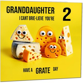 2nd Granddaughter Birthday Card - Cheese Pun Funny Granddaughers Birthday Card for 2 Year old Kids two, second
