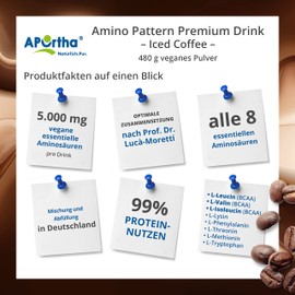 APOrtha® Multi Essential Amino Pattern Premium Drink 480 g Iced Coffee with Real Coffee with 8 Essential Amino Acids According to Prof. Dr. Lucà Moretti for Optimised Protein Supply Amino Acids