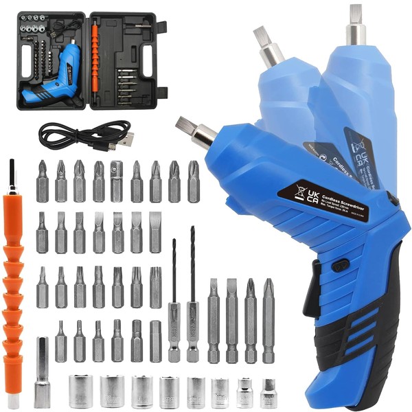 Cordless Electric Screwdriver, 3.6V Rechargeable Power Screwdriver with 47 pcs