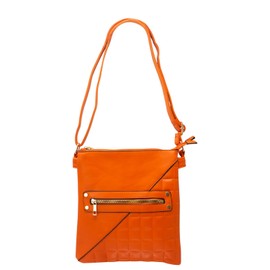 FARKZIQ New Ladies Women Front Flap Shoulder Bag Quilted Crossbody Bag Zipped Multi Pockets Adjustable Strap (Orange,ZL-2231)