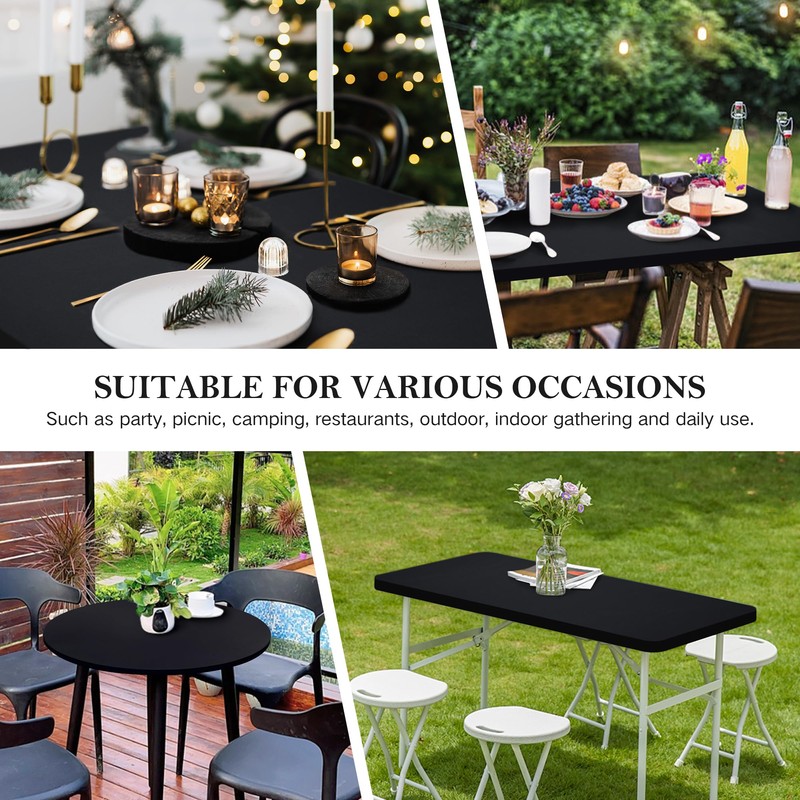 Wolkemer Fitted Oval Tablecloth Spandex Stretch Black Cocktail Table Cover