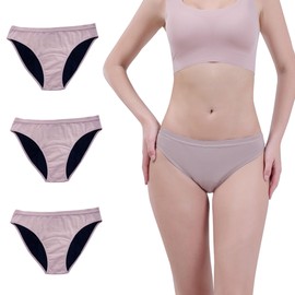 AIRCUTE Washable Absorbent Urinary Incontinence Underwear for Women Girl Bikini Leakproof Panty for Leakage Flow 25ml, 3 Pack (X-Large, Blush)