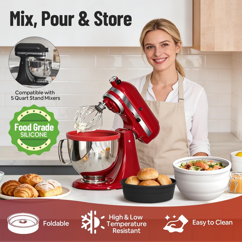 3-Pack Silicone Bowl Liners & Lids for KitchenAid Tilt-Head 5