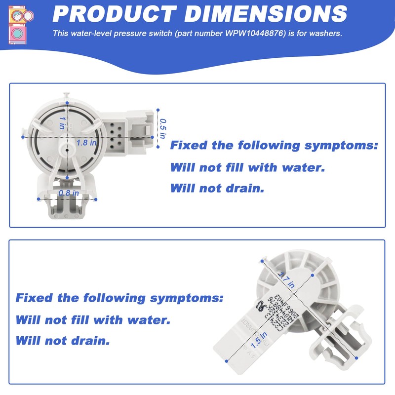 𝟮𝟬𝟮𝟱 𝙐𝙥𝙜𝙧𝙖𝙙𝙚𝙙 WPW10448876 Washer Water-Level Pressure Switch(0EM) by Puxyblue -