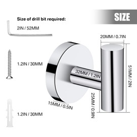 Neween 2PCS Bathroom Towel Hook, Screw in Coat Hooks Wall Mounted Chrome Robe Hooks, Stainless Steel Heavy Duty Wall Hook Cloth Hanger with 4 Screws for Bathroom Hotel