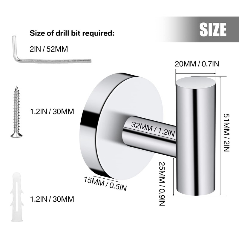 Neween 2PCS Bathroom Towel Hook, Screw in Coat Hooks Wall