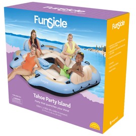 Funsicle: Tahoe Party Island - 9 Foot Inflatable Pool & Water Float, 4 Person Seating, 108x95x24, Lake & Beach, Built-in Cooler & Cup Holders