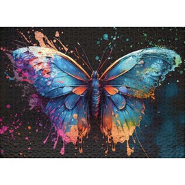 Ulmer Puzzleschmiede - Puzzle 1000 Teile „Magic Butterfly“ - Farbenfroher Schmetterling mit knalliger Farb-Explosion auf schwarzem Hintergrund - Puzzle-Kollektion Farben & Fantasy, Made in Germany