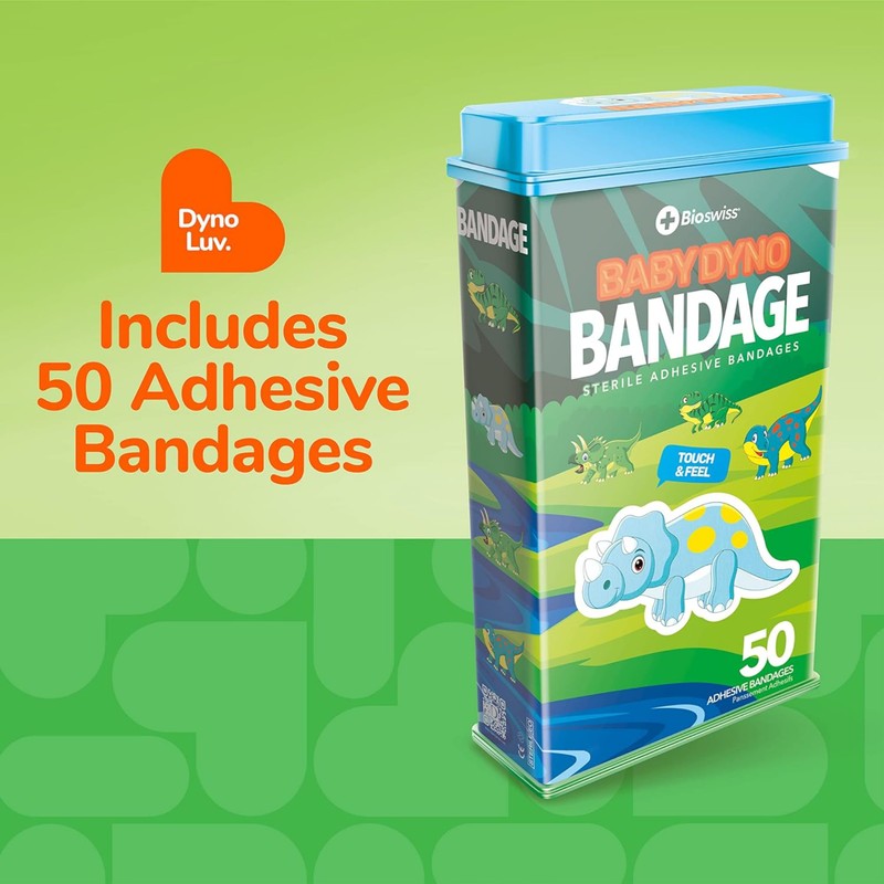 BioSwiss Bandages, Baby Dino Shaped Self Adhesive Bandage, Latex Free