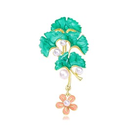 Elegant Ginkgo Leaf Brooch Pearl Leaves Pin for Women Girls Lapel Pins Dainty Dress Accessories Cute Wedding Christmas Thanksgiving Jewelry Gift