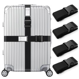 Veki Set of 4 Luggage Strap Set, Luggage Strap with Address Label, Luggage Strap for 18-32 Inch Suitcase, Adjustable Suitcase Straps, Suitcase Accessories for Quick Recognition Luggage, Travel Bag,