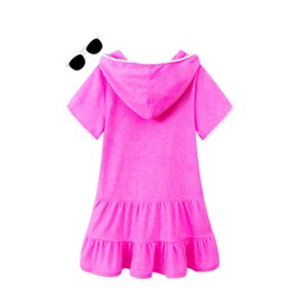 LUCKYGAL Big Girls Swim Coverup Kids Beach Cover up Terry Beach Pool with Sunglasses, Size 12 13 Rose Red