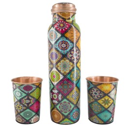 HealthGoodsIn Pure Copper Water Bottle with 2 Tumblers Set, Eco-Friendly, Reaping Ayurvedic Benefits with GIFT PACKAGING - Multicolor