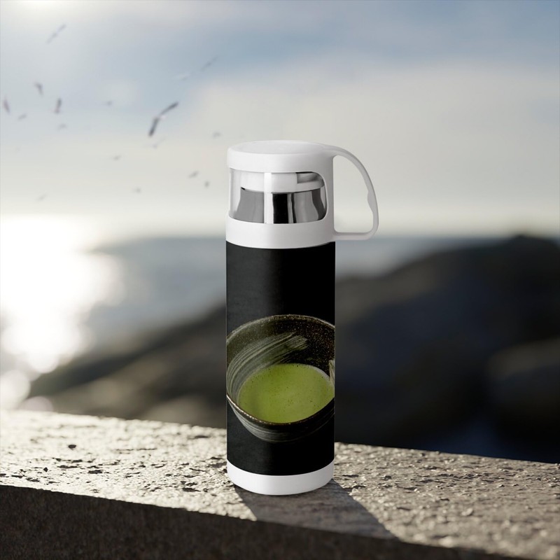 Stainless Steel Thermal Flask with Integrated Cup - Matcha The