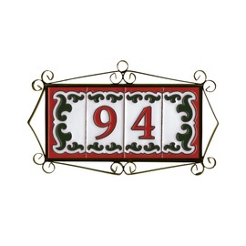 Daniella-M6 Spanish Hand-painted Green With Red Number Tiles With 3,4,5 And 6 Tile Filigree Frames (4 Tile Frame With Tiles)