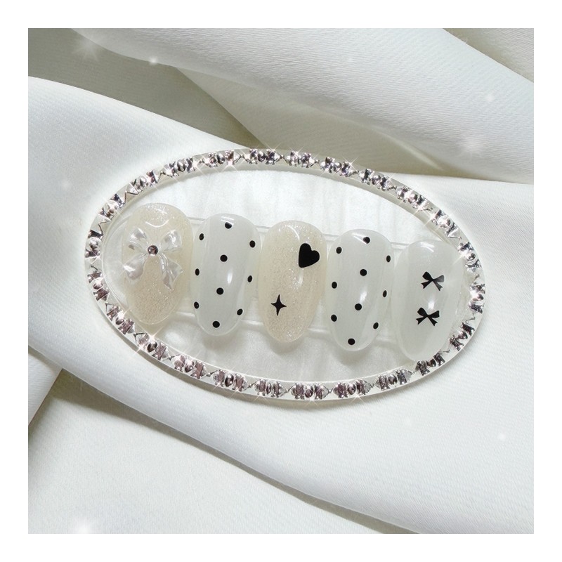 [Handmade Nail Tips] Black Snow Pearl Nail Tips - Short