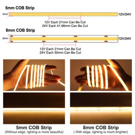 MALIIGAZA 24V COB LED Strip Green Color 8mm Width LED Light Bar Tape, High Bright Dotless Dimmable Flexible LED Ribbon, 5m 16.4FT for Party House Indoor Decor Lighting (DC24V, Without Power Supply)