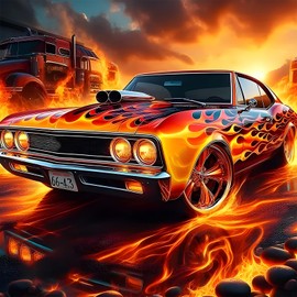 MXJSUA Flammenauto Diamond Painting Erwachsene, 5D Diamant Painting Bilder Anfänger, DIY Runder Vollbohrer Diamanten Malerei Stickerei Kreuzstich Geschenke Home Wand Dekor 30x30cm