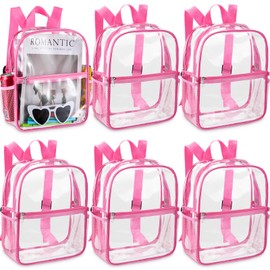 Sweetude Clear Backpack bulk 11.4 x 9.5 x 5.1 Inch Bag Stadium Approved Plastic Transparent Backpack with 2 Water Holders(Pink)