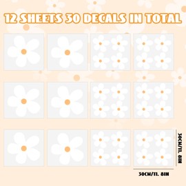 12 Sheets Daisy Wall Decals, Classic White Daisy Flowers Wall Stickers, Vinyl Peel and Stick Floral Decor, Large Daisy Floral Nursery Bedroom Living Room Wall Decor for Kids Girls Teens