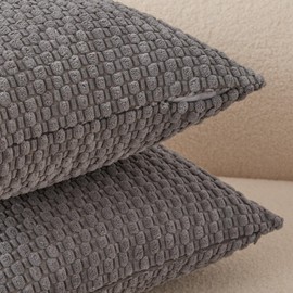 UGASA Velvet 12x20 Inch Lumbar Throw Pillow Cover, Both Sides Corduroy Striped, Soft Solid Decorative Rectangular Cushion Case for Couch/Bedroom/Car, 2 Pieces, Grey