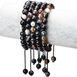 MASSIVE BEADS Natural Healing Power Gemstone Crystal Beads Unisex Adjustable Macrame Bracelets 6mm (Evil Eye Agate, 6mm)
