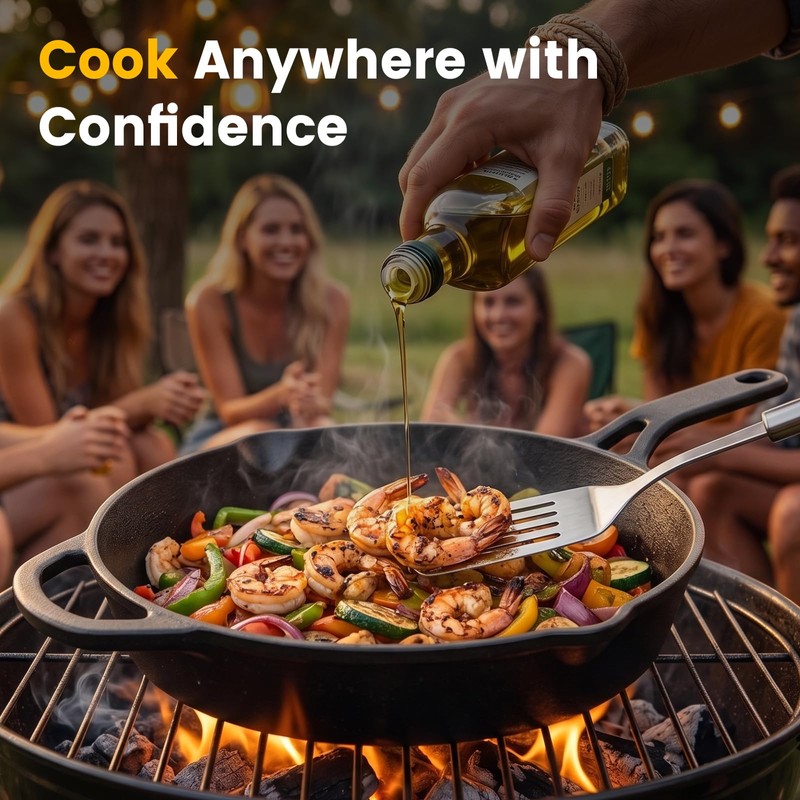 10 Inch Cast Iron Skillet, Pre-Seasoned Frying Pan with Dual