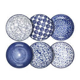 Selamica Porcelain Salad Pasta Bowls, Serving bowls, Microwave & Dishwasher Safe, Sturdy & Stackable - 26 Ounce, Set of 6, Vintage Blue