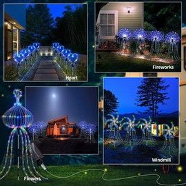 YZYOE 6 Pack 720 LED Outdoor Solar Ground Inserted Colorful Fireworks Lights with Remote Control, Waterproof Solar&USB Powered Courtyard Atmosphere Decorative Lights,8 Modes DIY Path Light.