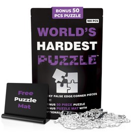 World's Hardest Puzzle ® - Clear Impossible Puzzle for Adults - Funny, Difficult, & Challenging - Hard Acrylic w/False Edges & Corners - Free Mat + Bonus 50pc Jigsaw - Cool Unique Gift - 100 Pieces
