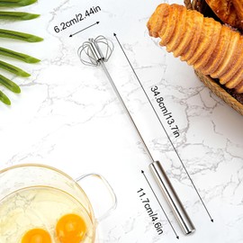 SNOMEL Stainless Steel Semi Automatic Whisk, Rotating Hand Push Whisk, Milk Egg Beater Blender Mixer Kitchen Utensil for Blending Whisking Beating Stirring (13.5Inch)