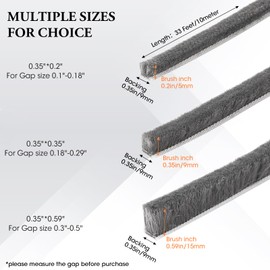 Weather Stripping Door Window Seal, 33Ft Self-Adhesive Brush Door Soundproofing Seal Strip for Sliding Windows and Door Frames, 0.35 Wide X 0.59 Inch Thick, Gray