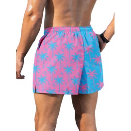 Keevoom Mens Swim Trunks Compression Liner Swim Shorts Swimwear Quick Dry Swimsuit Bathing Suits Board Shorts with Pockets Pink Blue
