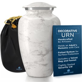 Handcrafted Urn for Ashes Adult Male and Female - Cremation Urns for Human Ashes Adult Man and Woman - Decorative Funeral Urns - Memorial Urn with White Marble Finish - Includes Velvet Bag - Large