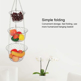YUMILI Fruit Basket, 3‑Tier Flower Basket Iron Wire Hanging Vegetable Storage Basket, Fruit Organizer Hanging Kitchen Basket Kitchen Supplies
