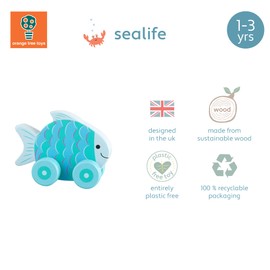 My First Wooden Toy Cars, Fish Push Toy Animal Vehicles - Wooden Toys 1 Year Old, Baby Car and Toddler Toys - Fun Educational Small World Toys, Early Development & Activity Toys by Orange Tree Toys