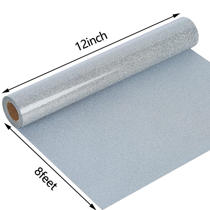 guangyintong Glitter Silver Heat Transfer Vinyl HTV Rolls, 12" x
